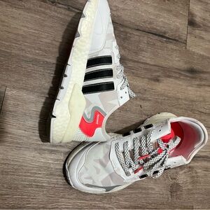 adidas White & Black Sneakers with Coral Insole Accents